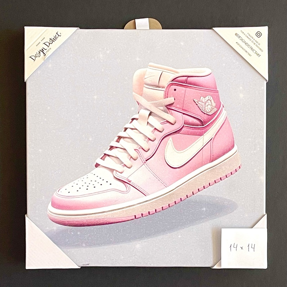 DESIGN DISTRICT STUDIO Wall Art Print Nike Jordans 14x14 Pink Glitter Canvas NEW